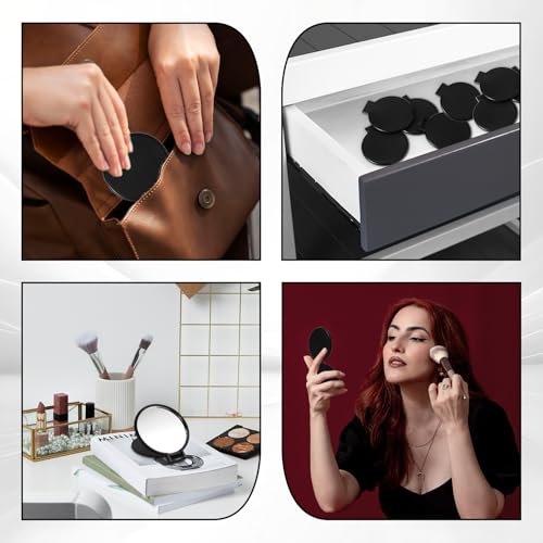 50 Pcs Black Round Compact Folding Pocket Mirror - Portable Mini Makeup Mirrors