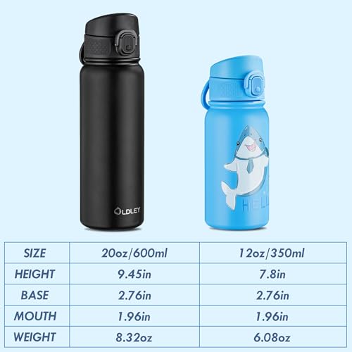 OLDLEY 12oz Insulated Kids Water Bottle with Leak-Proof Straw