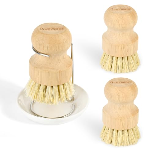 Natural Wooden Dish Brush Set with Draining Rack - 3 Pieces
