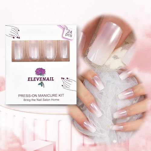Elevenail Medium Length Pink White Press-On Nails Kit
