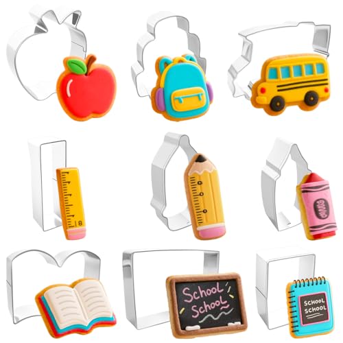 9-Piece School-Themed Cookie Cutters Set - Stainless Steel Baking Molds