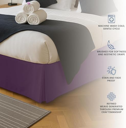 Luxury Full Size Pleated Bed Skirt - 14 Inch Drop, Hotel Quality Microfiber - Purple