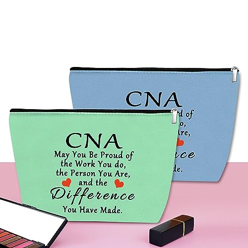 2Pcs CNA Appreciation Makeup Bags - Certified Nursing Assistant Gift, Graduation & Nurse Week Gift, Blue & Green