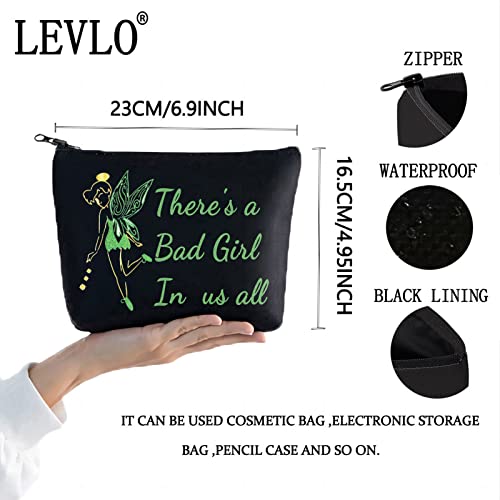 LEVLO Bad Girl Black Makeup Bag - Fairy Tale Quote Cosmetic Pouch