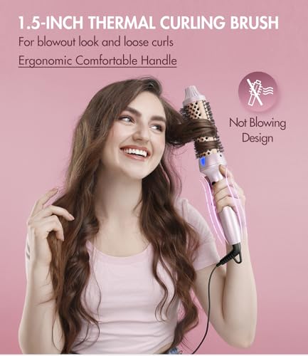 Desalo 1.5 Inch Thermal Hair Brush - Light Pink Heated Round Brush for Blowout & Curls