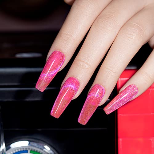 RARJSM Cat Eye Gel Nail Polish Variation RAR258 - Galaxy Chameleon Magnetic Hot Pink Holographic Glitter Soak Off UV LED Manicure 7.5ML