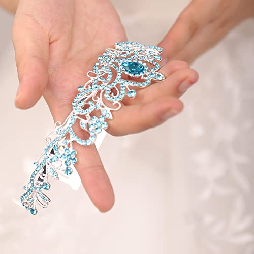 JWICOS Light Blue Crystal Headband for Women Brides Prom Wedding Elegant Hair Accessory - Variation 06