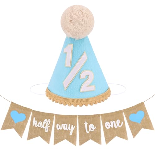 Atoden 1/2 Birthday Hat & High Chair Banner for 6 Months