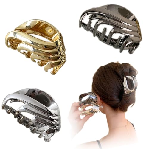BeeGift 3Pcs Metal Hair Clips Set - Mixed Colors, 4 Inch Geometric Hair Jaw Clips for Women & Girls, Fashion Hair Accessories