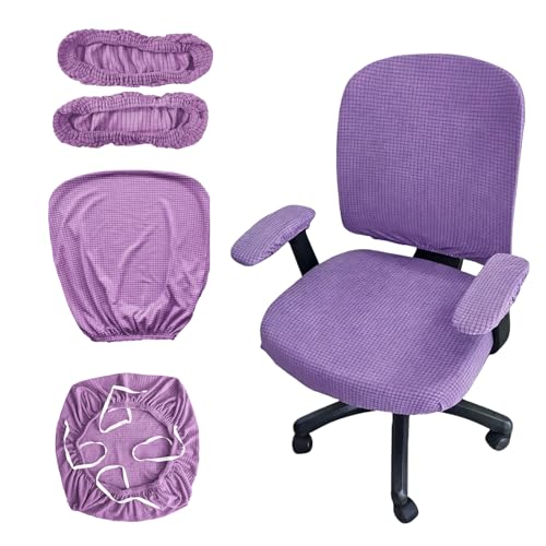 Stretchable 4-Piece Office Chair Cover Set for Swivel Chairs - Purple