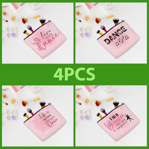 4-Piece Dance Makeup Bag Set, Cotton Linen Travel Cosmetic Pouch for Dancers