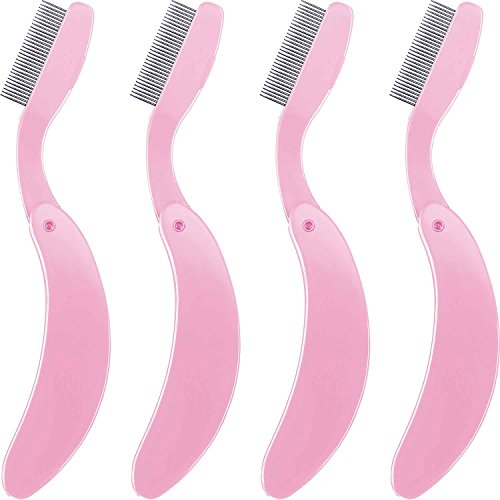 4-Pack Folding Eyelash Comb Set - Stainless Steel Metal Teeth