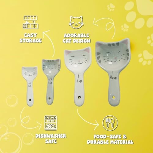 Cat Measuring Spoons Set of 4 - Hand-Painted Ceramic Kitchen Utensils