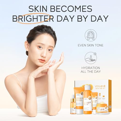 Vitamin C Skin Care Gift Set for Teen Girls, 5-Piece Daily Routine Kit