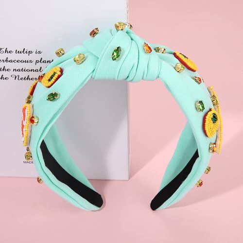 Mokkia Summer Headband for Women - Beaded Flower & Palm Leaf, Lemon A