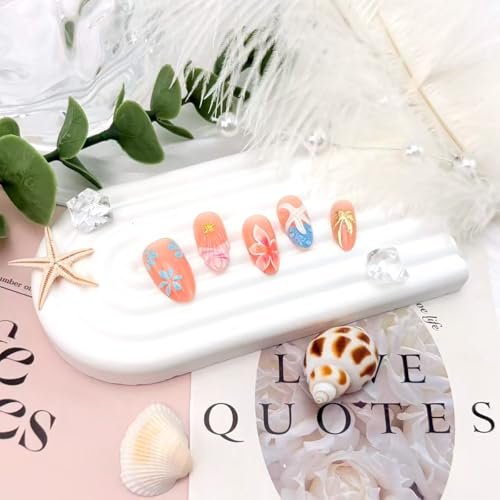 30 PCS Medium Almond Press-On Nails with 3D Starfish & Floral Designs