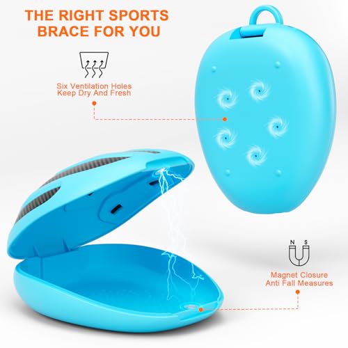 Blue Carbon Fiber Coating Extra-Large Kids Sports Mouthguard & Retainer Case with Vent Holes, Silicone Lanyard