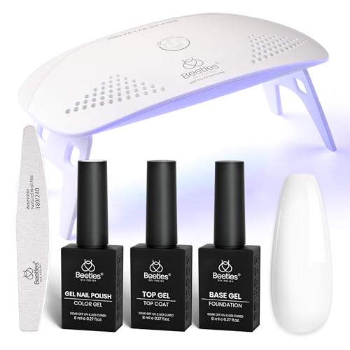 Beetles White Gel Nail Polish Kit with UV Light - 5 Piece Set for Beginners