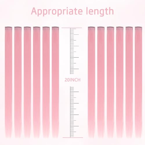 Light Pink Clip-In Hair Extensions - 20 Inch, 12 Pcs, Heat Resistant