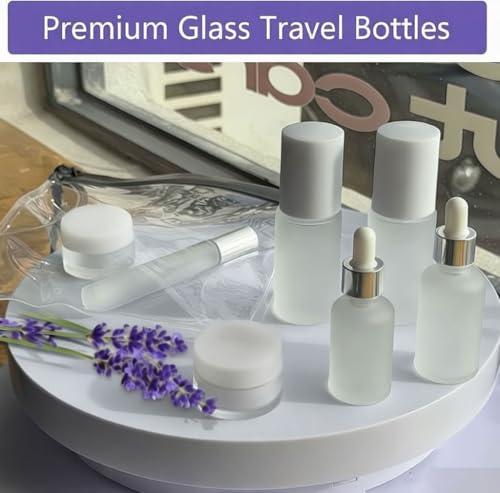 FYAWME White Frosted Glass Travel Bottles 18 pcs Mini TSA Approved Refillable Containers with Labels