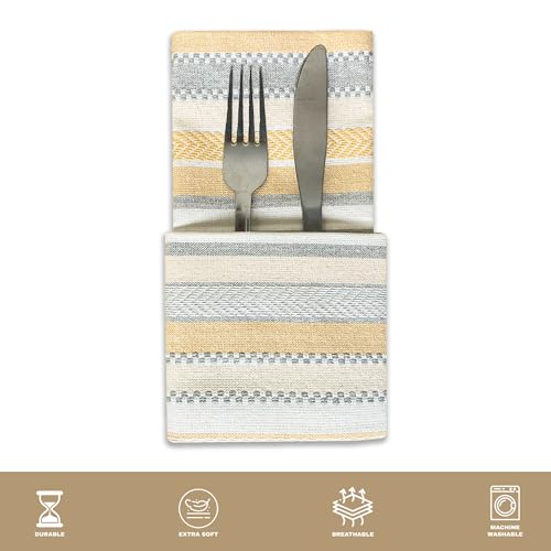 Beige Salsa Stripe Cloth Napkins, Set of 6 - Recycled Cotton, 18x18 in