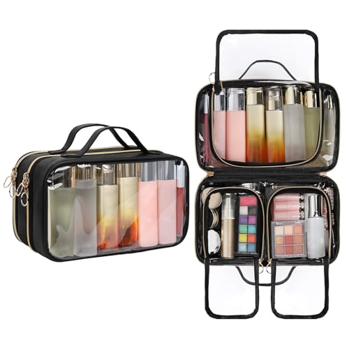 OCHEAL Double Layer Travel Makeup Bag - Clear Large Cosmetic Organizer