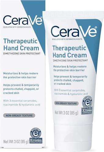 CeraVe Therapeutic Hand Cream with Hyaluronic Acid & Niacinamide, 3oz - Non-Greasy Skin Protectant for Dry Cracked Hands