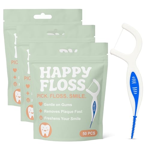 Happy Floss 2-in-1 Dental Floss Picks, Unflavored for Sensitive Gums, 150 Ct