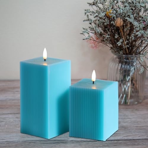 Turquoise Blue Flameless LED Candles with Remote Control - Set of 2