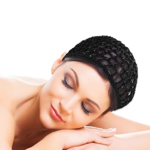 Gjinxi 3-Pack Hair Nets for Sleeping Cap Wraps Black – Crochet Mesh Snoods for Women