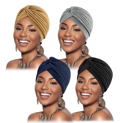 4 Pack Turbans for Women - Knot Chemo Head Wraps for Hair Loss - AQOKKA