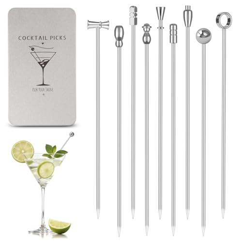 Stainless Steel Martini Picks - 9 Pcs Reusable Cocktail Skewers