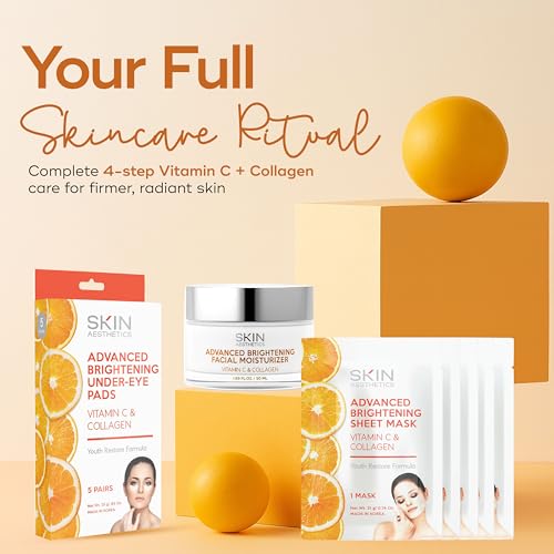 Skin Aesthetics Vitamin C & Collagen Skin Care Regimen Set - Hydrating Moisturizer, Sheet Masks & Eye Pads