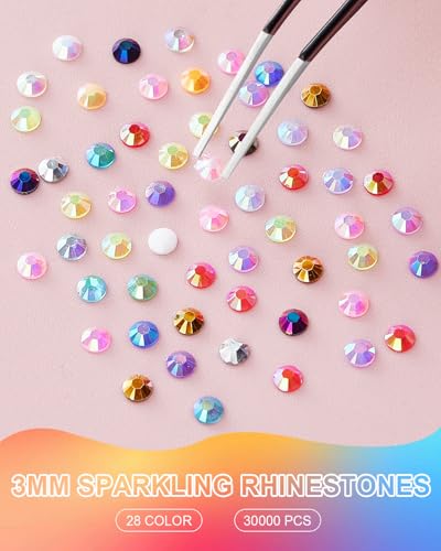 KakiStitch Blue 30000Pcs Jelly Rhinestones Bedazzling Kit with Glue & Tools