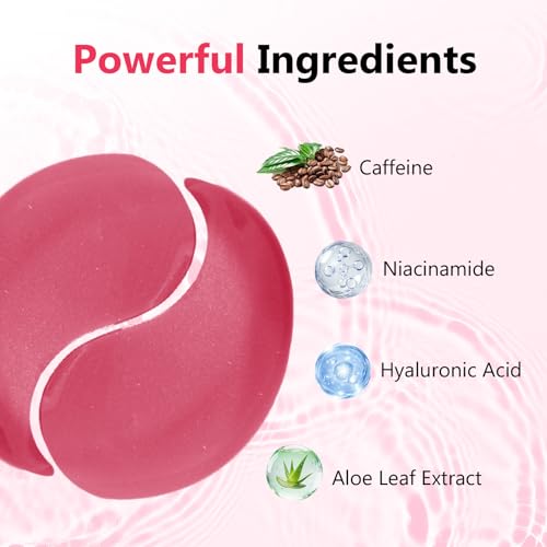 Jakuva Pink Caffeine Eye Patches Set - 60 Count Under Eye Masks for Dark Circles & Puffiness