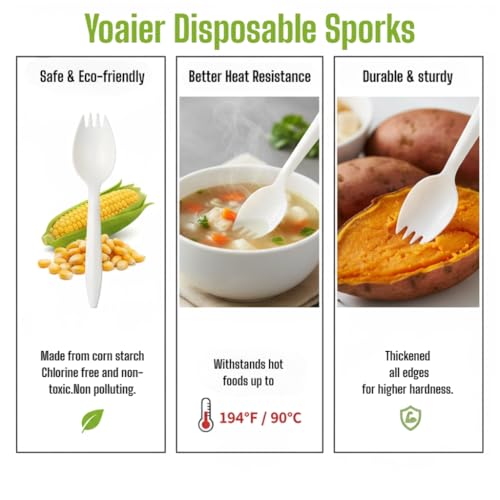 Eco-Friendly Heavy Duty Disposable Sporks | 100 Count, BPA Free