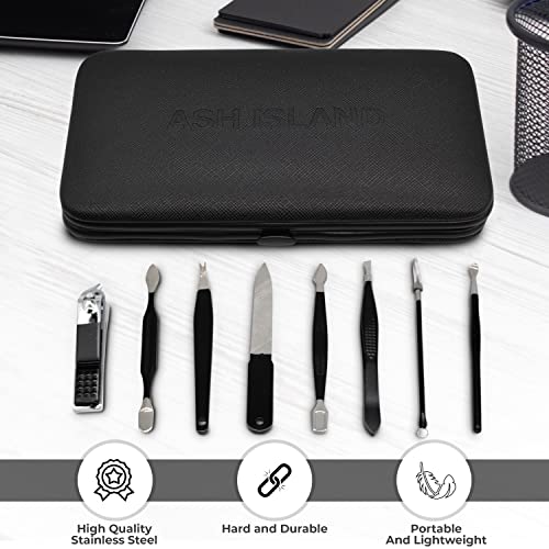 ASH ISLAND Black Stainless Nail Clippers Set - 12 in 1 Travel Kit
