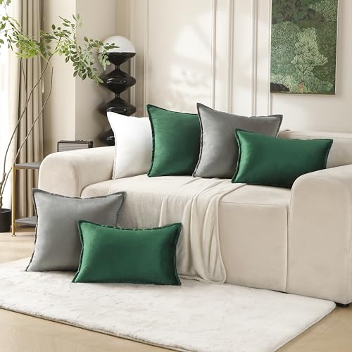 Olive Green Velvet Throw Pillow Covers 18x18 - Set of 2