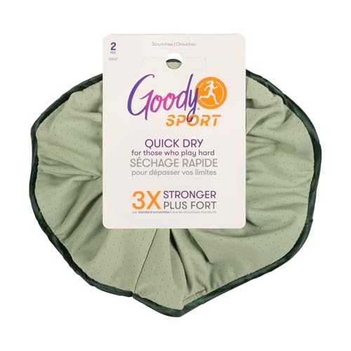 Goody Sport Forever Scrunchies - 2 Pack, Blue & Green, Damage-Free Hold