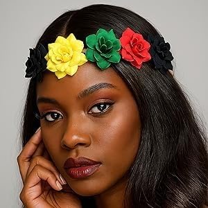Rasta Rose Flower Crown Headband – Red, Yellow, Green Festival Headpiece