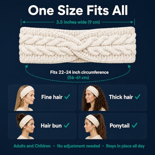 Handmade Himalayan Wool Headband - Wide Cable Knit Ear Warmer, White