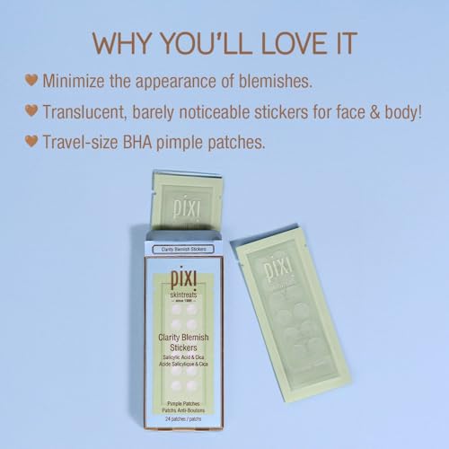 Pixi Clarity Blemish Stickers | Salicylic Acid Pimple Patches for All Skin Types | Gentle Translucent Spot Treatment | 24 Count