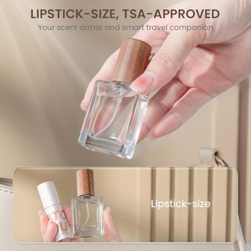 Cryslora Refillable Perfume Atomizer, 15ml Travel Spray Bottle with Wood Lid