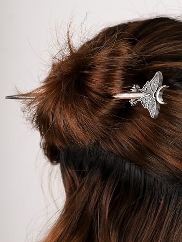 Luna Moth Crescent Moon Hair Clip - Gothic Witchy Metal Hairpin