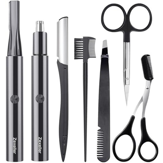 Electric Nose Hair Trimmer Eyebrow Trimmer for Men Women, 7-in-1 Painless Facial Grooming Kit, USB Rechargeable IPX7 Waterproof Precision Trimmer for Nose Ear Eyebrow Beard Body Hair