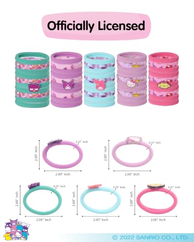 Hello Kitty Hair Ties Set - 50 Elastic Bands with Sanrio Characters