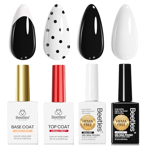 Beetles Black and White Gel Nail Polish Set - 4PC HEMA-Free Kit