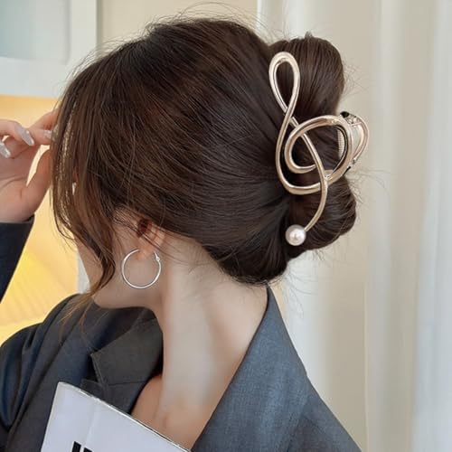Jacnkb Style D Music Note Hair Claw Clips Pearl Large Clef Hair Accessories for Women