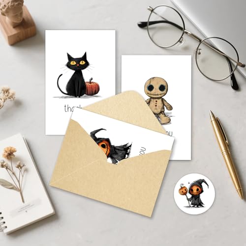 Halloween Thank You Cards - Pack of 24 Spooky Designs with Envelopes