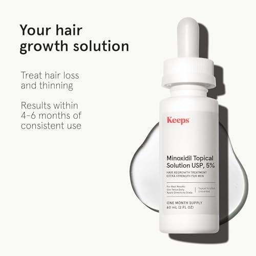 Keeps Minoxidil Solution 5% for Men - Extra Strength Topical Hair Regrowth Treatment - Non-Greasy Scalp Solution - Clinically Proven to Increase Hair Growth - 3 Month Supply (3 x 2 fl oz Bottles)